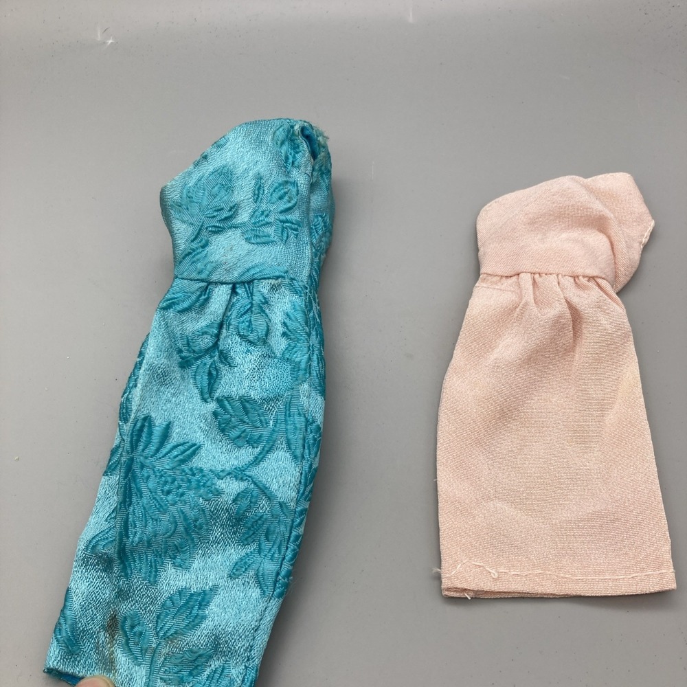Set Of 2 Vintage Handmade Off  The Shoulder Barbie Dresses Pink Blue